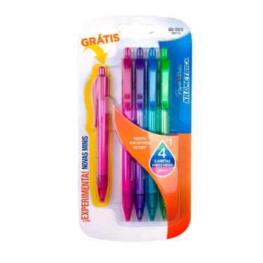 Imagem de Caneta Esferográfica Papermate Km 100 Retrátil 1.0mm + Km 100 Mini com 4 Unidades - Item Sortido