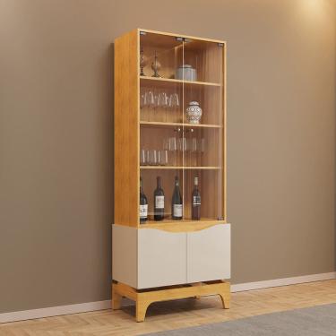 Imagem de Cristaleira de Madeira com Vidro Para Sala de Jantar Bar Clarice D05 Cedro Off White -...