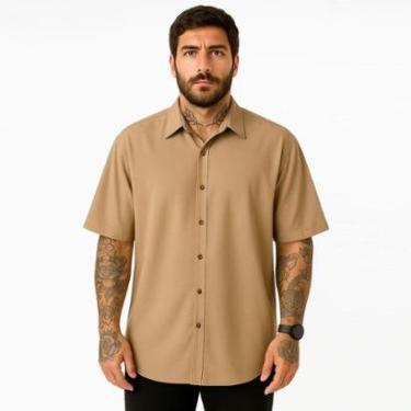 Imagem de Camisa Social Masculina Bege Manga Curta Viscose-Masculino