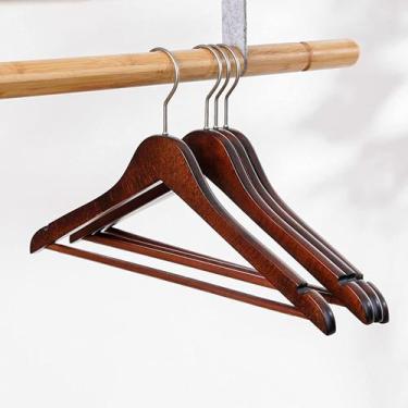 Imagem de Kit 3x Cabides Madeira Marrom Gancho De Roupas Com Cavas - Kadê