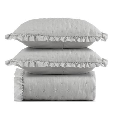 Imagem de Kit Colcha Cobre Leito 200 Fios Casal 3 Peças Bella Babado 100% Poliés