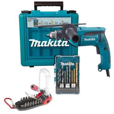 Imagem de Furadeira de Impacto Makita 13mm HP1640KX1 760W com brocas e maleta + 