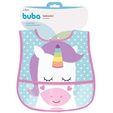 Imagem de Babador Com Bolso Unicórnio Rosa Tecido Impermeável - Buba Baby