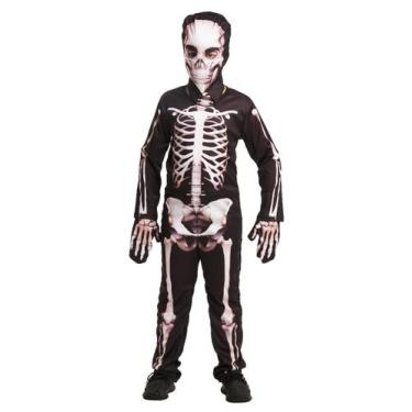 Imagem de Fantasia Infantil Esqueleto Halloween Roupa com Acessórios - Fantasias