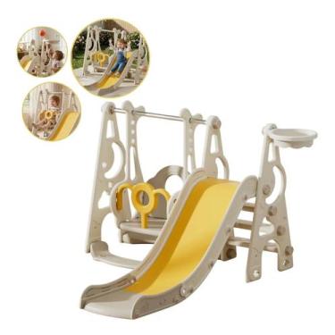 Imagem de Playground Infantil Bege Escorregador Balanço Basquete - Importway