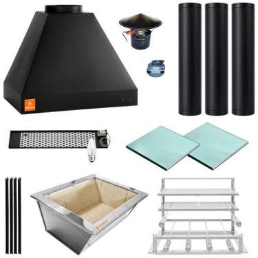 Imagem de Kit Churrasqueira Completa Preta 3 Dutos Suporte Fundo 354 P - MAKEER