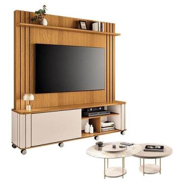Imagem de Estante Home Theater Trinus Cinamomo Off White Com Kit Mesa De Centro 