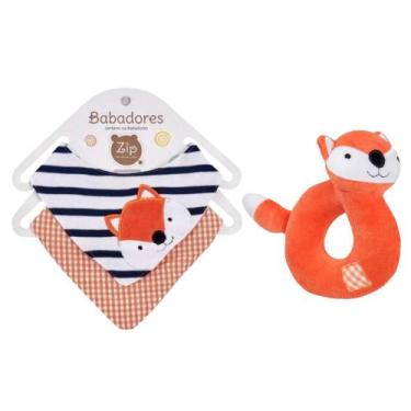 Imagem de Combo Hora do Passeio: Chocalho Raposa Fubá + Kit Babador Bandana Zip 