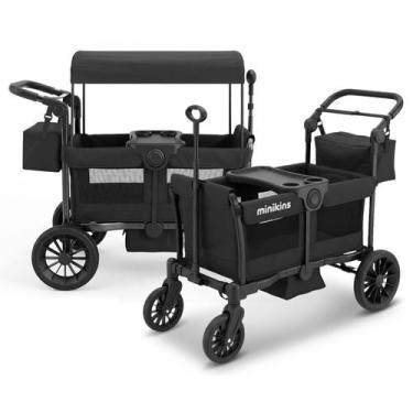 Imagem de Carrinho Wagon MiniKins para 2 crianças, dobrável, com capota, preto