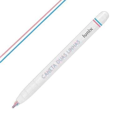 Imagem de Caneta duas linhas Lunix azul claro e rosa Tilibra