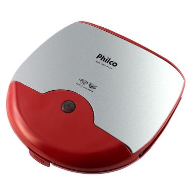Imagem de Mini Grill e Sanduicheira Philco Mini Grill Inox com Placa Antiaderente 750W Vermelho 110V