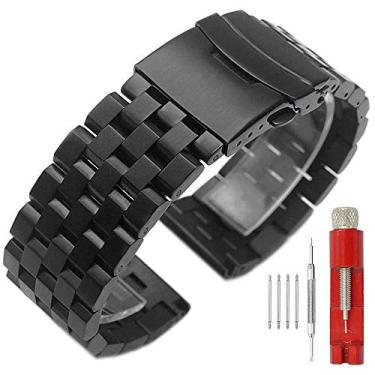 Imagem de SINAIKE Pulseira de relógio de aço inoxidável sólido de aço inoxidável sólido de 18 mm/20 mm/22 mm/24 mm, compatível com a maioria dos relógios tradicionais para homens e mulheres prata/preto/azul,