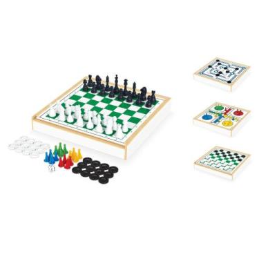 Kit com Jogos Clássico 5x1 Dominó Ludo Loto Damas Trilha Xalingo