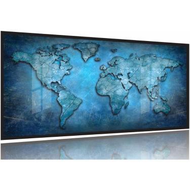Imagem de Quadro Mapa Mundi Antigo Azul Decorativo Sala Quarto 130x60 Moldura Preta 2x2