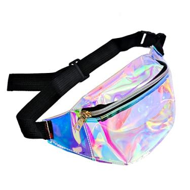 Imagem de Pochete holográfica transparente, bolsa de cintura iridescente moderna, bolsa esportiva de viagem para corrida, praia, shows, jogos, festivais, Iridescente, One Size