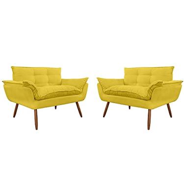 Imagem de Kit 02 Namoradeira Poltrona Sofá decorativa 02 Lugares Opalla Pés Palito Amarelo - DS Estofados