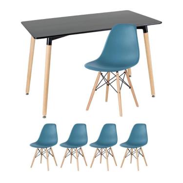 Imagem de Mesa Retangular 60 X 120 Cm Preto + 4 Cadeiras Turquesa