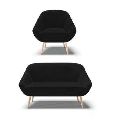 Imagem de Kit 01 Namoradeira E 01 Poltrona Linho Natural A79 Preto