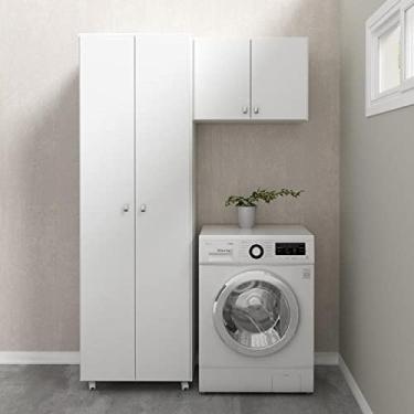 Imagem de Conjunto Lavanderia Multiuso 2 Peças 1 Armário Aéreo Am3104 1 Armário Multiuso Am3101 Tecno Mobili Branco