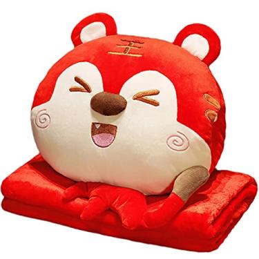 Imagem de Yajun Cobertor de almofada de tigre com mãos quentes brinquedo de pelúcia macio pp recheado 3 em 1 conjunto almofada para casa quarto escritório dormitório soneca, vermelho, 40 * 50 cm