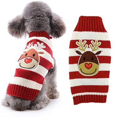 Imagem de Yajun Suéter de Natal para cães roupas para animais de estimação bonito casaco de festa quente moda de inverno cães suéter roupas de gato macio, vermelho, G