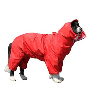 Imagem de Capa de chuva para cães ao ar livre jaqueta de chuva com capuz impermeável para cães médios grandes poncho respirável para animais de estimação com furo para trela, vermelho, 20