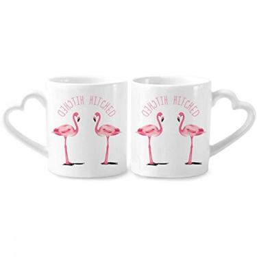 Imagem de Hitched Conjunto de canecas de porcelana para casais, flamingos, copos, coração
