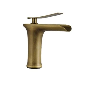 Imagem de LIDON Torneira de vaidade Torneira de cachoeira Torneiras de banheiro Torneira de cachoeira de latão antigo Torneira de vaidade do banheiro Torneira de furo único para pia de banheiro 1 furo alto para banheiro, antigo A (cor: antigo b)