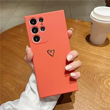 Imagem de Capa de telefone de coração folheada fofa para Samsung S22 Ultra S20 FE S21 Plus S10 Lite S9 S8 Note 20 10 Pro 9 8 Capa de TPU quadrada macia, vermelho camélia, para S20 Ultra