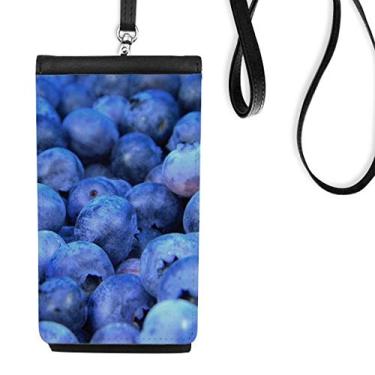 Imagem de Bolsa carteira para celular com imagem de frutas tropicais Fresh Blueberry bolso preto