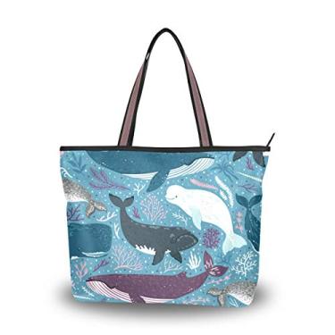 Imagem de Bolsa de ombro My Daily feminina com estampa de baleias e coral, Multi, Large