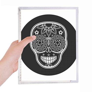 Imagem de Caderno branco preto do Dia dos Mortos do México com folhas soltas diário recarregável artigos de papelaria