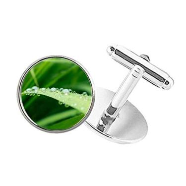 Imagem de DIYthinker Abotoaduras com clipe de botão redondo e imagem de planta verde