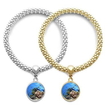 Imagem de DIYthinker Bracelete para amante da imagem de corais de peixe oceano ciência natureza pingente, joia para presente de casal