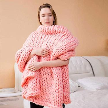 Imagem de Cobertor de malha robusto feito à mão gigante macio espesso supermacio lançar cobertores de sofá, tapete de animal de estimação cobertor decoração de quarto amarelo 60 * 80 cm