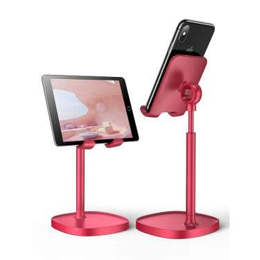 Imagem de Suporte para celular, suporte de celular LISEN ajustável com altura de ângulo para mesa, suporte de telefone de metal de alumínio resistente (vermelho)