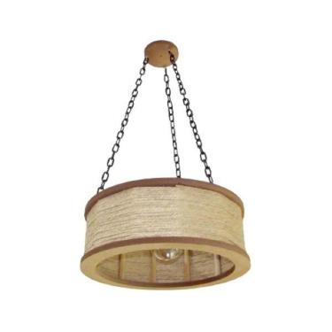 Imagem de Luminária Lustre Pendente Rústico Retro Madeira Sisal 60Cm