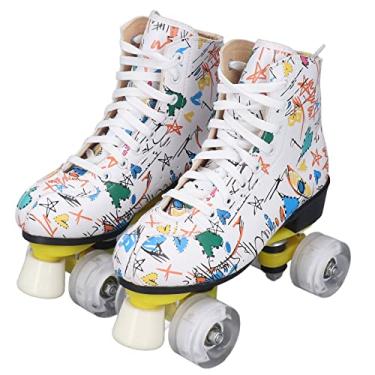 Imagem de Patins de 4 rodas, fileira dupla, 4 rodas, patins brancos de grafite, sapatos de patinação interna e externa para crianças e adultos (40)