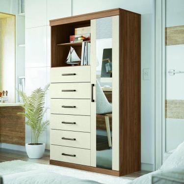 Imagem de Cômoda Multiuso 1 Porta 6 Gavetas com Espelho Marabá Santos Andirá