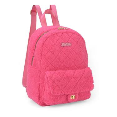 Imagem de Mochila Escolar Infantil Barbie Aveludada C/ Bolso Frontal