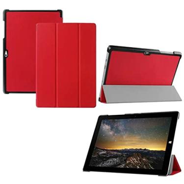 Imagem de ZZOUGYY Capa inteligente para tablet Microsoft Surface 3 1645 1657, capa de couro ultrafina com função hibernar/despertar para Surface 3 de 10,8 polegadas (KST-Red)
