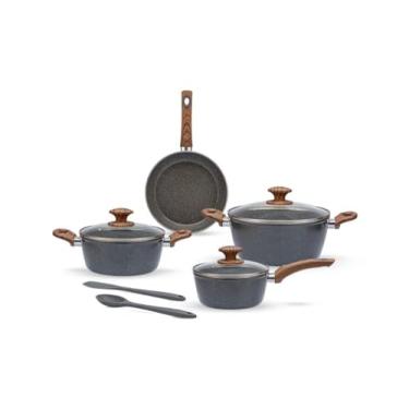 Imagem de Brinox - Jogo de Panelas com Indução 6 Peças Pro-Ceramic Premium Marble Wood - Cinza Escuro