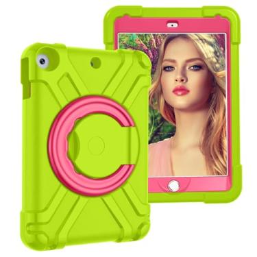Imagem de AKABEILA Capa de tablet para Apple iPad 7/iPad 8/iPad 9 de 10,2 polegadas, capa resistente para crianças, com suporte, leve, à prova de choque, compatível com crianças, verde grama + vermelho rosa