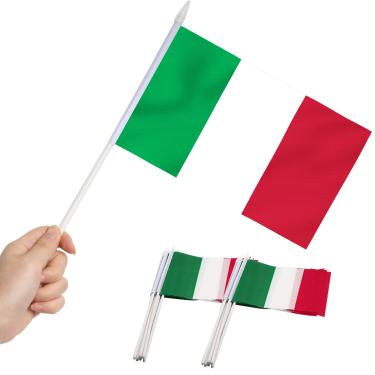 Imagem de Bandeira da Itália, ANLEY Mini bandeira HandHeld italiana de 5x8 polegadas com pólo sólido branco de 12 "- cores vivas e resistente ao desbotamento - bandeiras de vara de 5 x 8 polegadas à mão