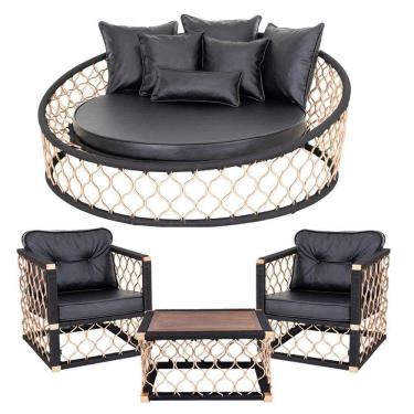 Imagem de 1 Chaise 6 Almofadas + 2 Poltronas + Mesa Madeira Alumínio