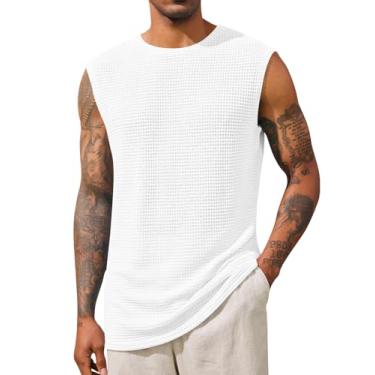 Imagem de Runcati Camiseta regata masculina sem mangas, atlética, musculosa, verão, praia, hippie, Branco, XXG