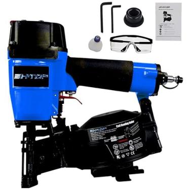 Imagem de BHTOP Pregador de telhado CN45N, pistola de unhas para telhado de 15 graus, pregos de bobina de 3/4 pol. a 3/4 polegadas, pregador de bobina de capacidade de carga de 120 peças em azul