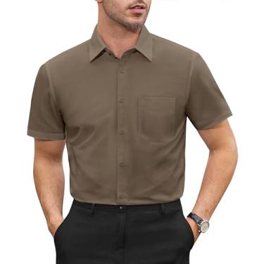Imagem de DEMEANOR Camisas sociais masculinas de manga curta para homens, ajuste regular, casual, abotoadas, camisas grandes e altas, Cáqui cinza, XXG