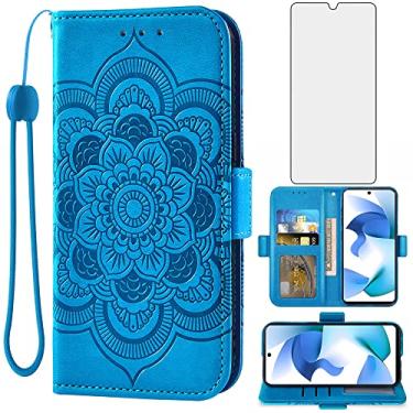 Imagem de Asuwish Capa de telefone para BLU F91 5G 2022 capa carteira com protetor de tela de vidro temperado e suporte flip de couro para cartão de crédito flor fólio slot acessórios para celular azul 91F 6,8