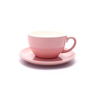 Imagem de Copo de arte Café Latte e pires, 3 Capacidade para Café Latte & Cappuccino & Double Espresso, New Bone China, Mate para cafeteria e Barista, Glossy Pink, 5 oz, 1